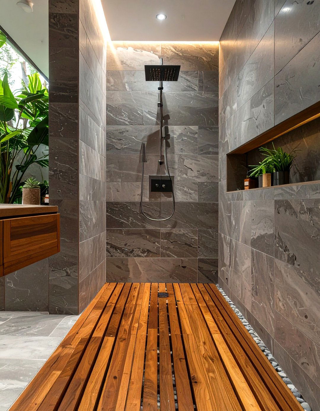 Shower Room with a Wooden Slat Floor - 30 shower room ideas