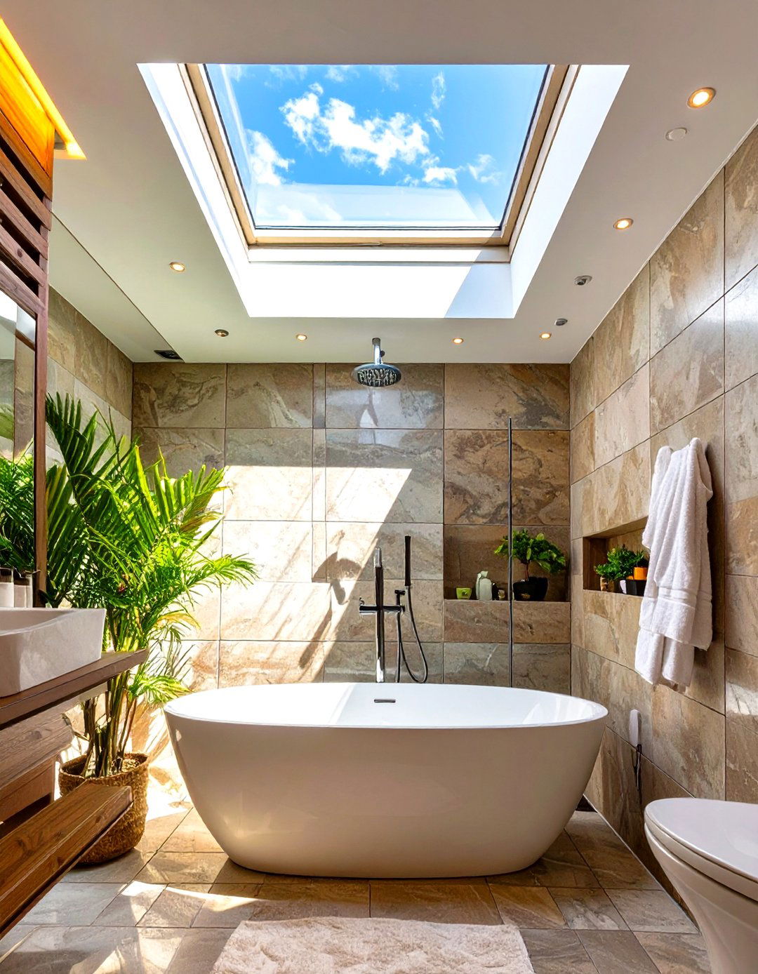 Shower Tub Combo with a Skylight - 30 shower tub designs