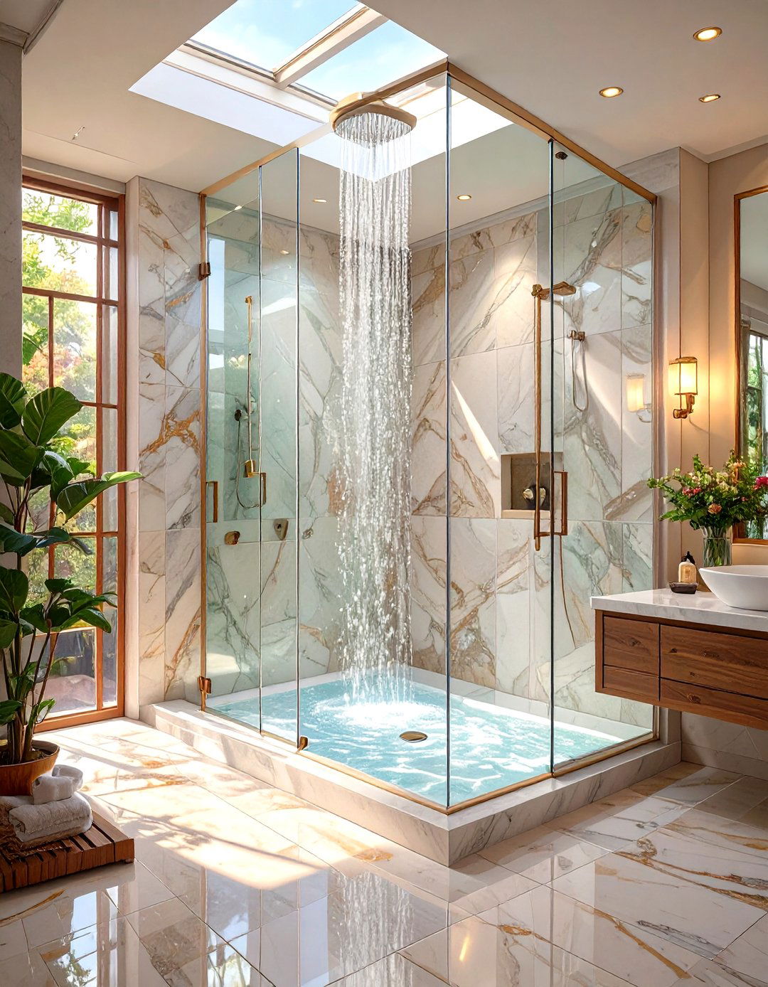 Shower with Floor to Ceiling Glass Enclosure - 30 shower designs