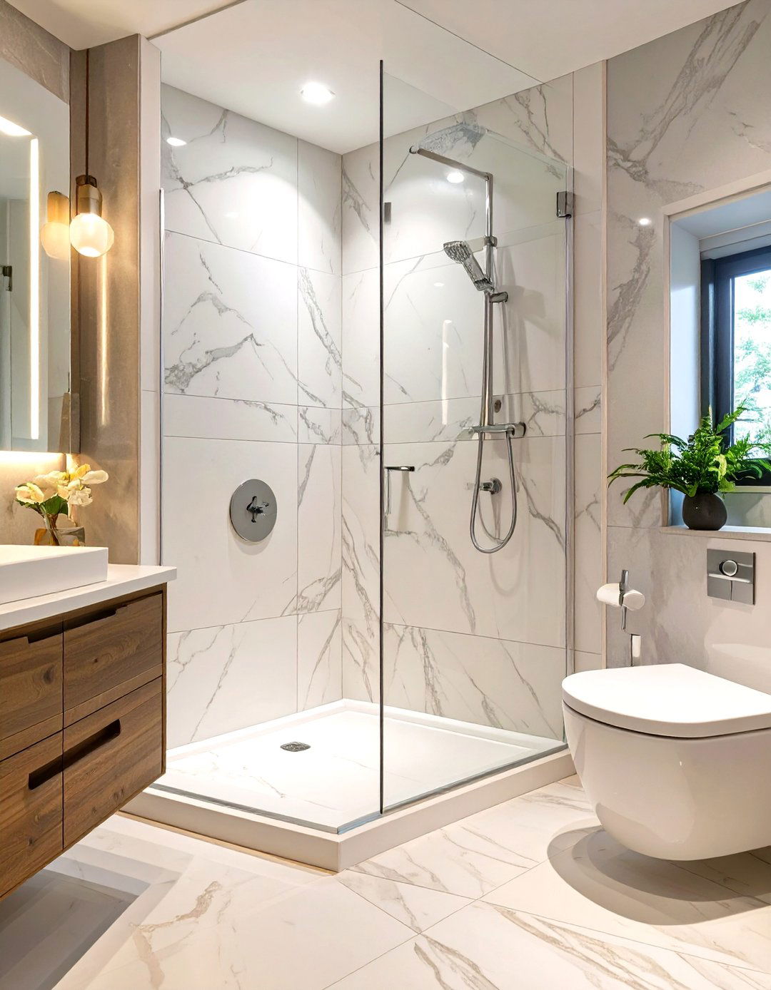 Shower with a Solid Surface Wall Panel - 30 tub to shower conversion ideas