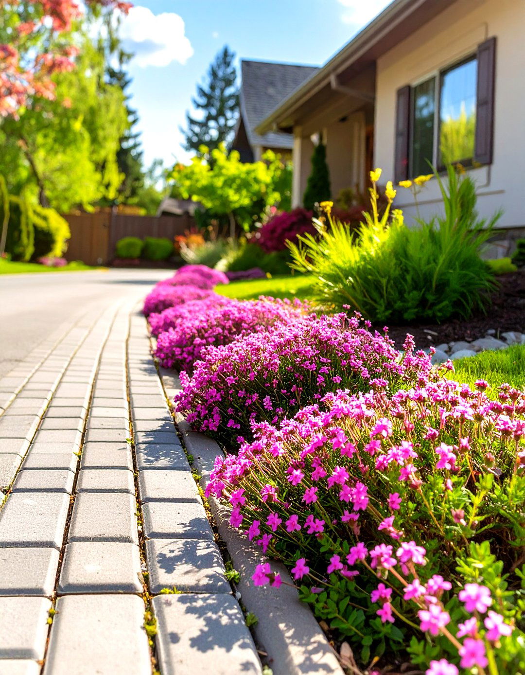 Side Driveway with Creeping Thyme - 30 side driveway landscaping ideas