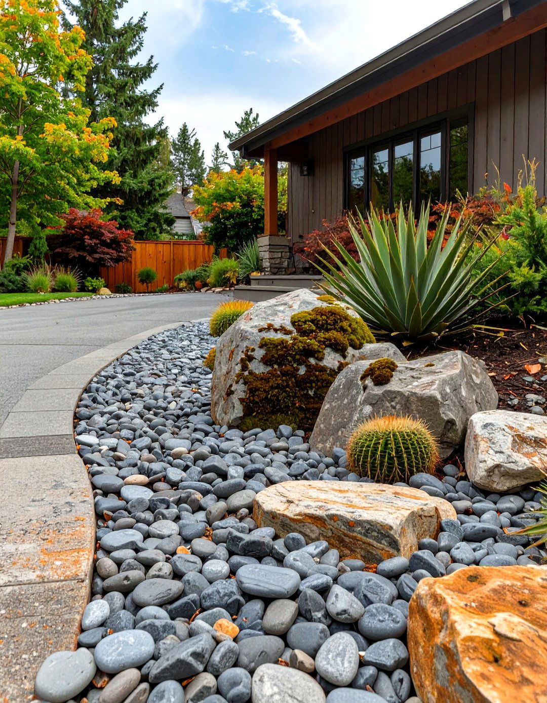 Side Driveway with River Rock and Boulders - 30 side driveway landscaping ideas