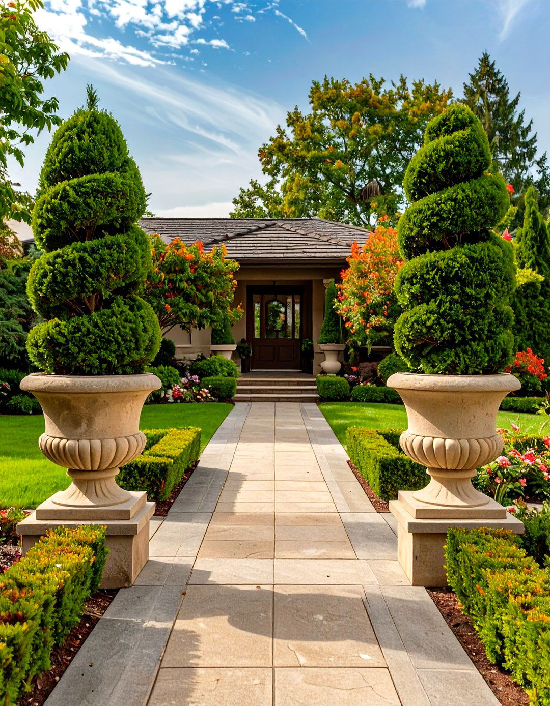 Side Driveway with Symmetrical Plantings - 30 side driveway landscaping ideas