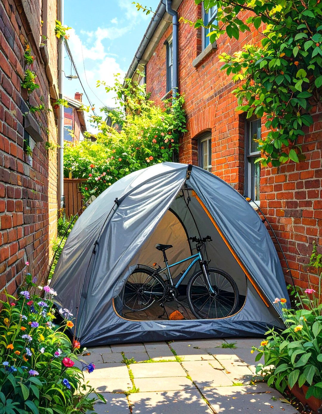 Side of House Narrow Bike Tent - 30 outdoor bike storage ideas