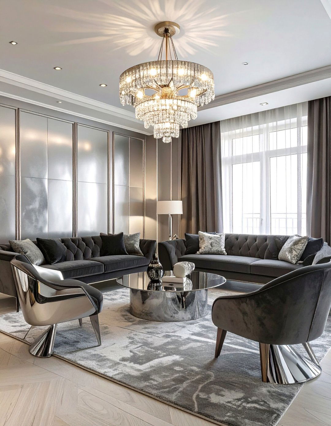 Silver Gray Metallic Sheen Living Room - 30 color trends 2025 living room interior design trends 2025