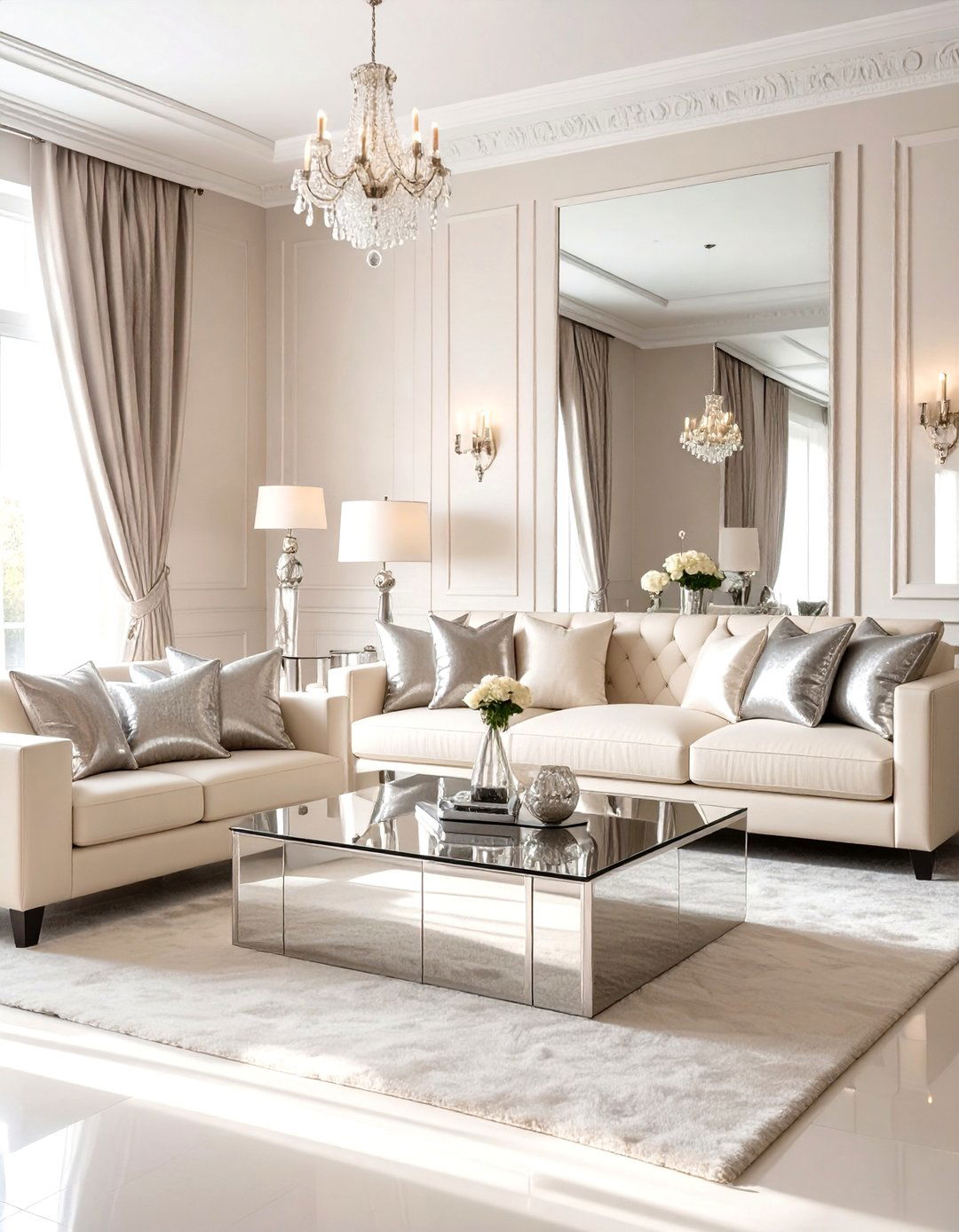Silver and Cream Living Room - 30 neutral living room color ideas