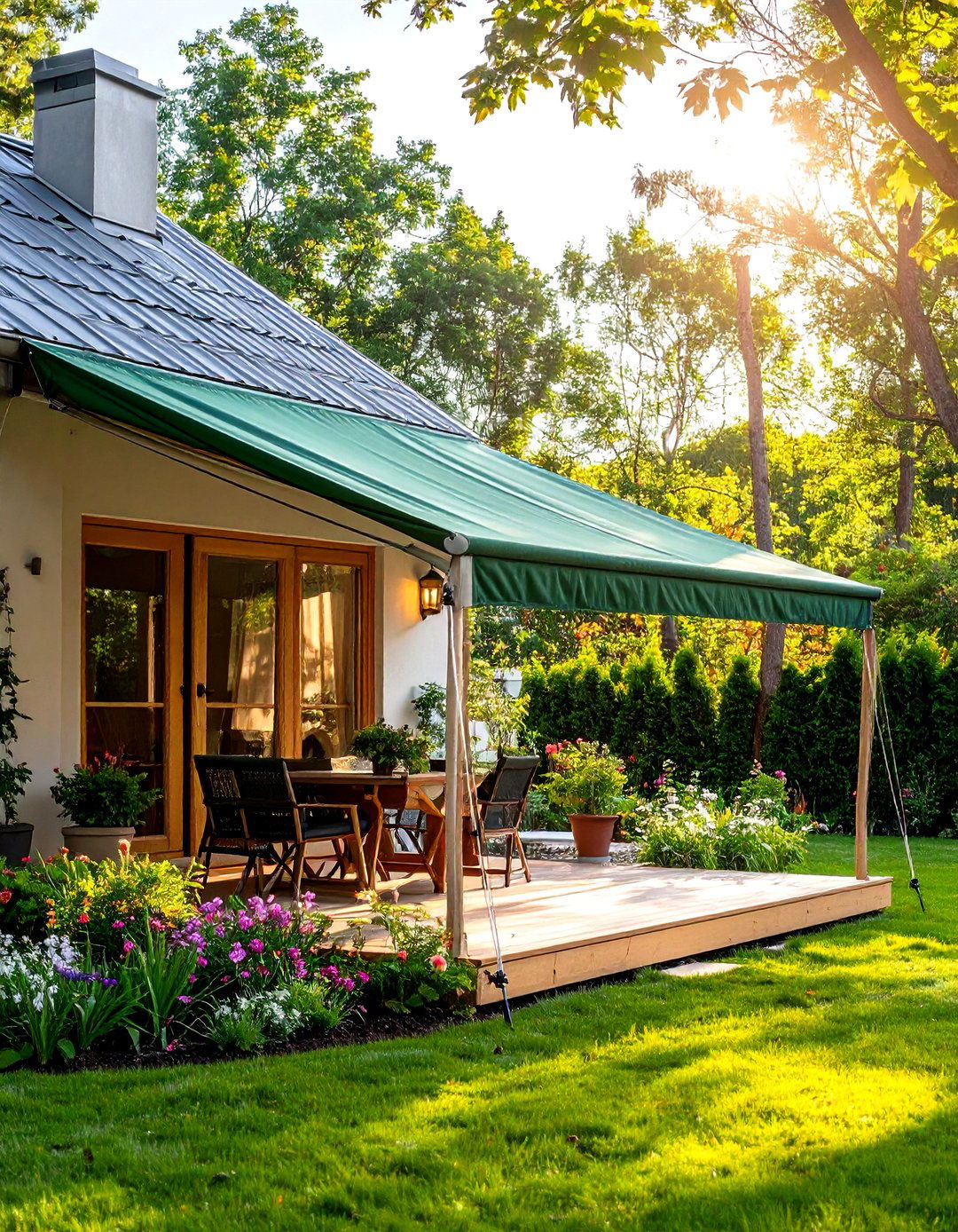 Simple Awning from a Tarp and Poles - 30 patio shade ideas on a budget