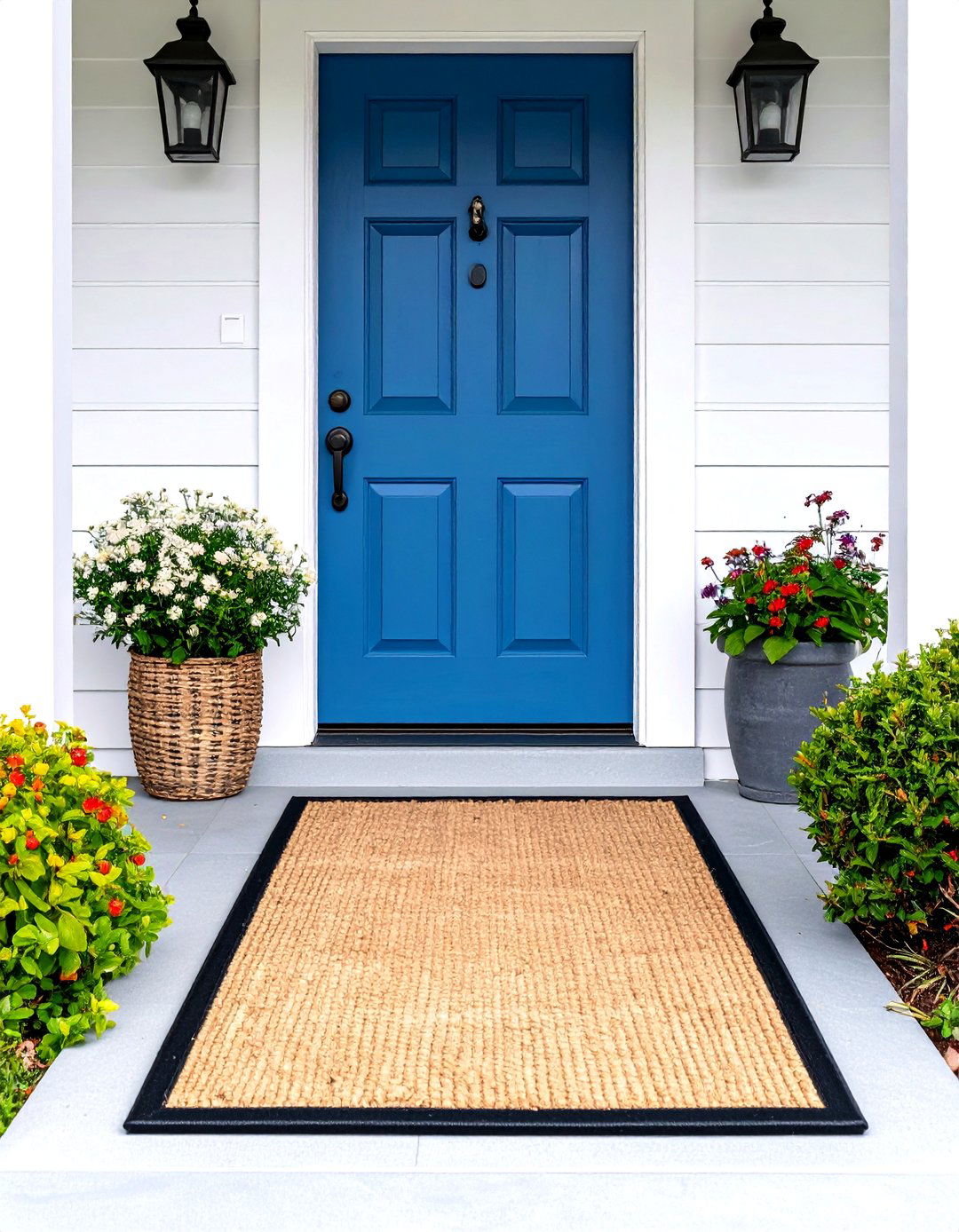 Simple Bordered Coir Mat - 30 front porch rug ideas