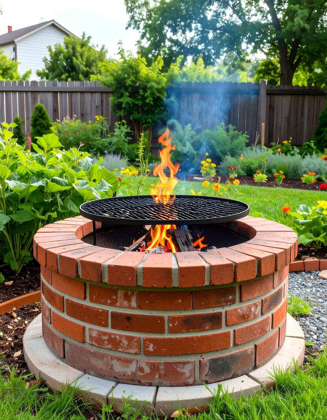 Simple Brick Fire Pit with Grill Grate - 30 simple backyard fire pit ideas