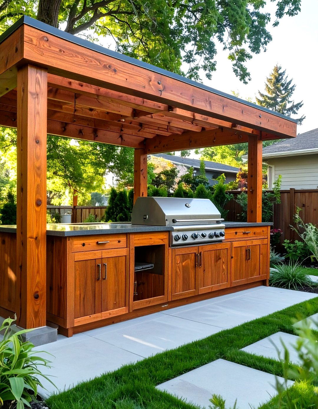 Simple Cedar Frame Kitchen - 30 outdoor kitchen ideas on a budget