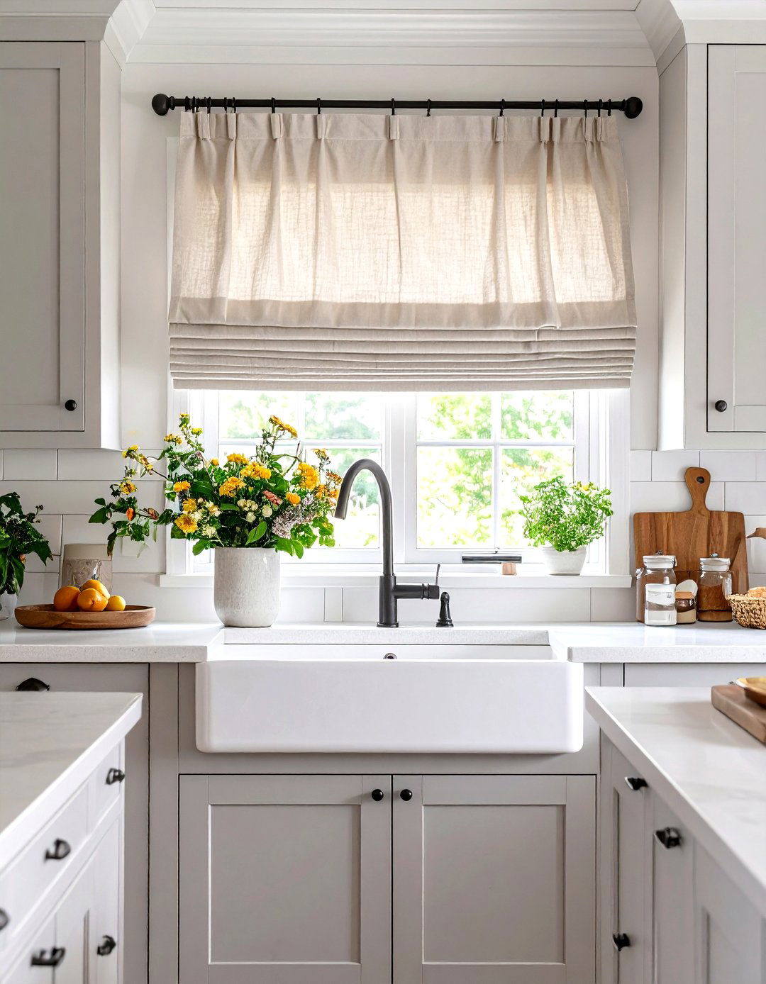 Simple Elegance with a Single Panel Tie Up Shade - 30 kitchen curtain ideas above sink