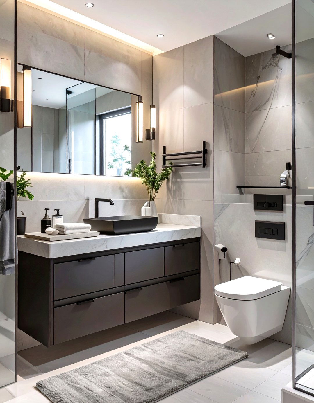 Simple Geometric Hardware - 30 small modern bathroom ideas
