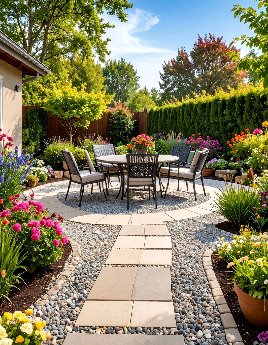 Simple Gravel and Paver Path - 30 diy cheap patio paver ideas
