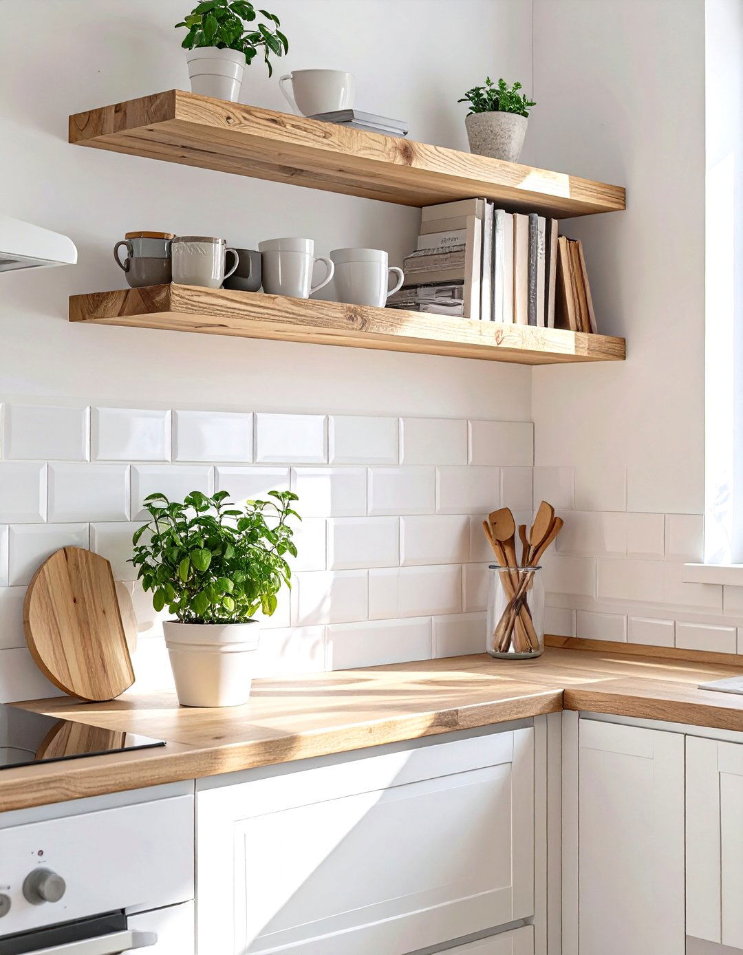 Simple Kitchen with Floating Shelves in a Corner - 30 simple kitchen design ideas