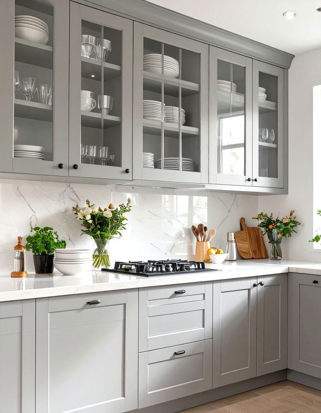 Simple Kitchen with Glass Front Cabinets - 30 simple kitchen design ideas