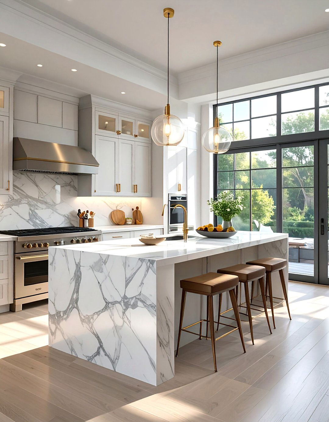 Simple Kitchen with a Waterfall Countertop - 30 simple kitchen design ideas