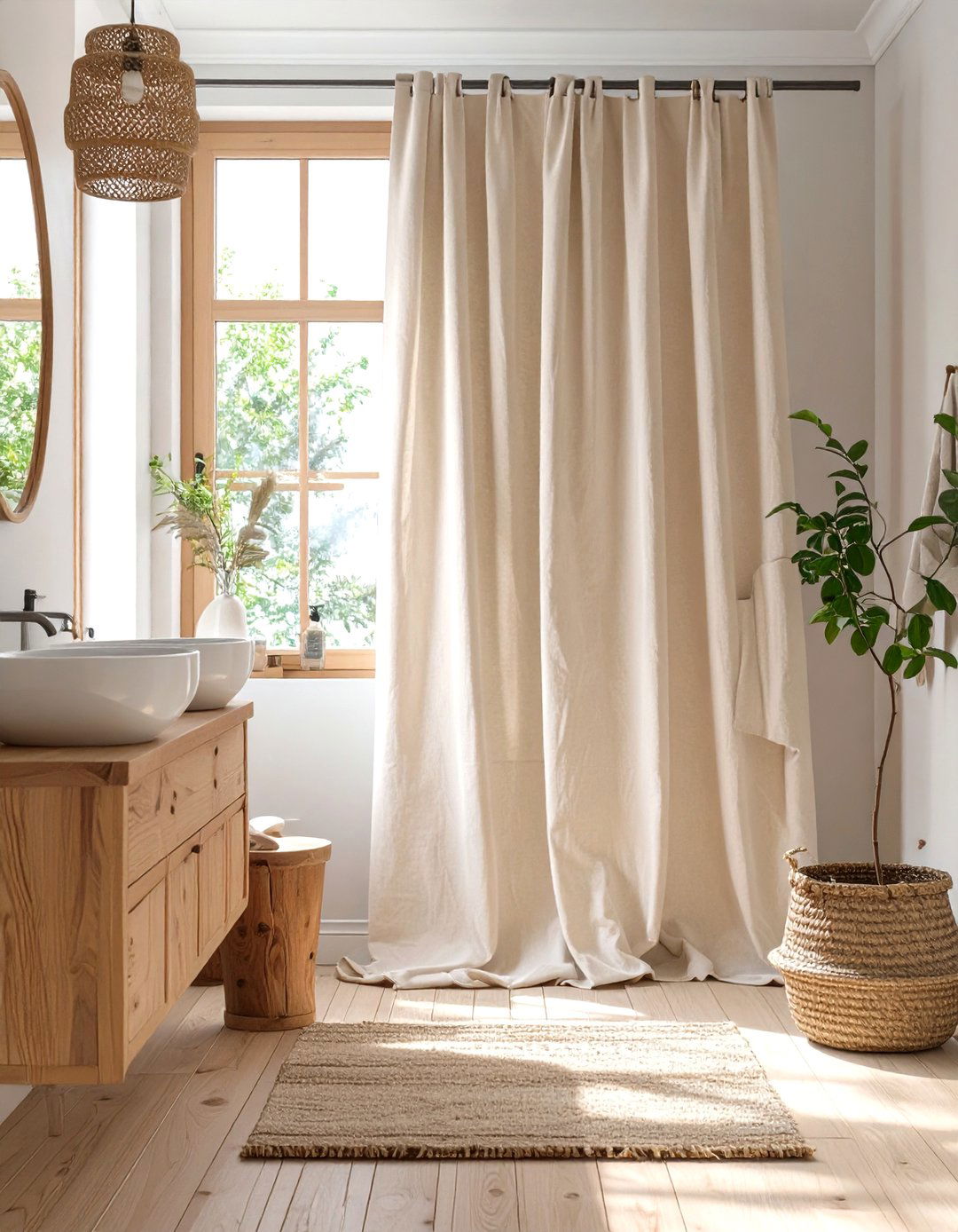Simple Linen Bathroom Curtain - 30 bathroom curtains ideas