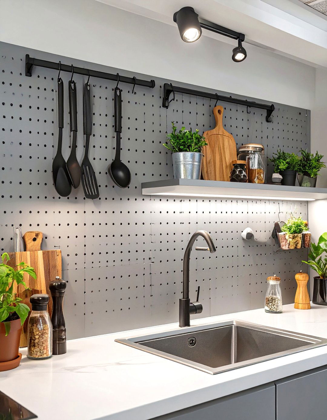 Simple Pegboard Backsplash - 30 cheap backsplash ideas