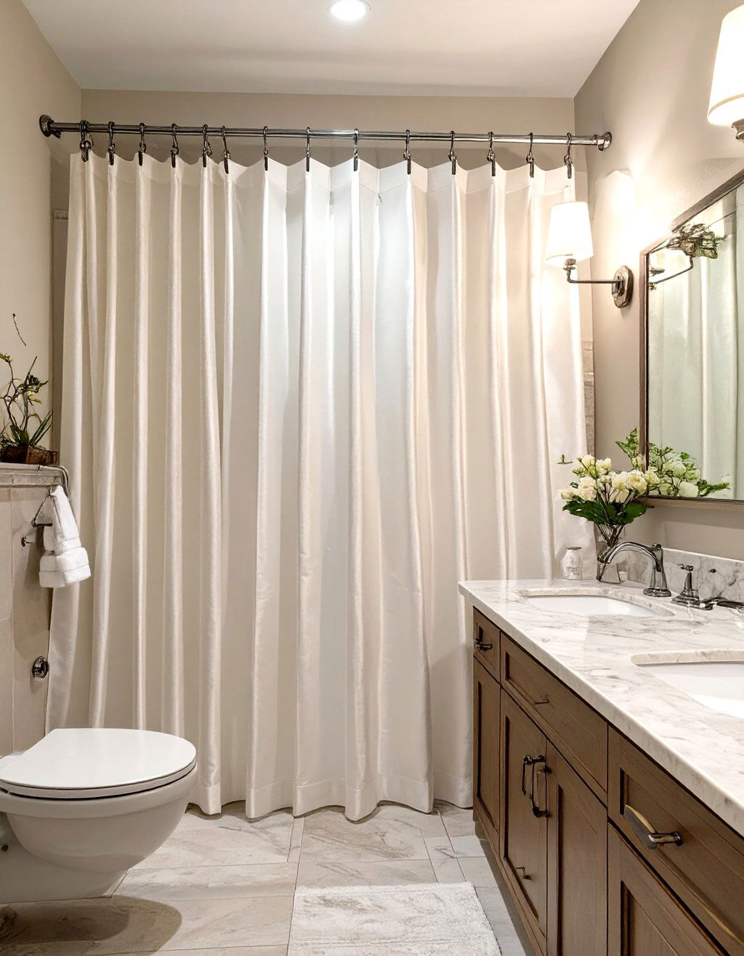 Simple Pleated Shower Curtain - 30 elegant shower curtain ideas