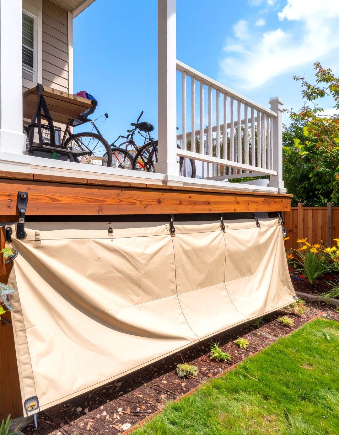 Simple Tarp or Outdoor Curtain - 30 inexpensive deck skirting ideas