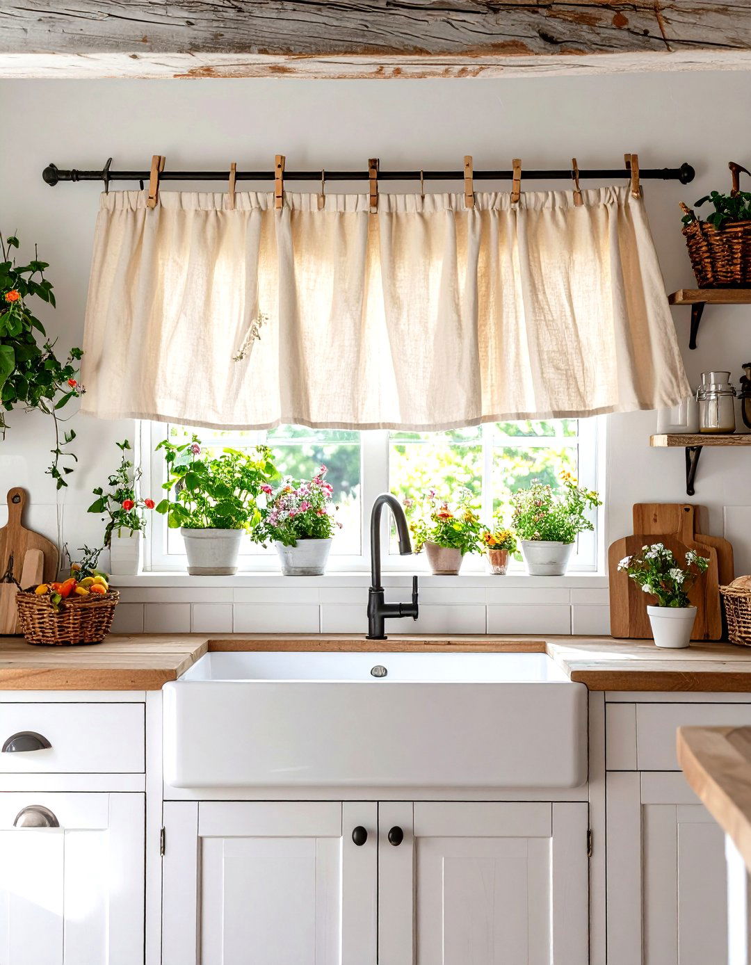 Simple Valance with Clothespin Clips - 30 kitchen curtain ideas above sink