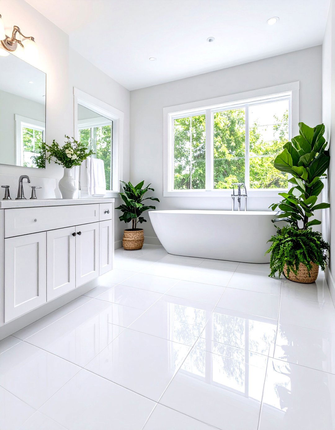 Simple White Penny Tile with White Grout - 30 penny tile bathroom floor ideas