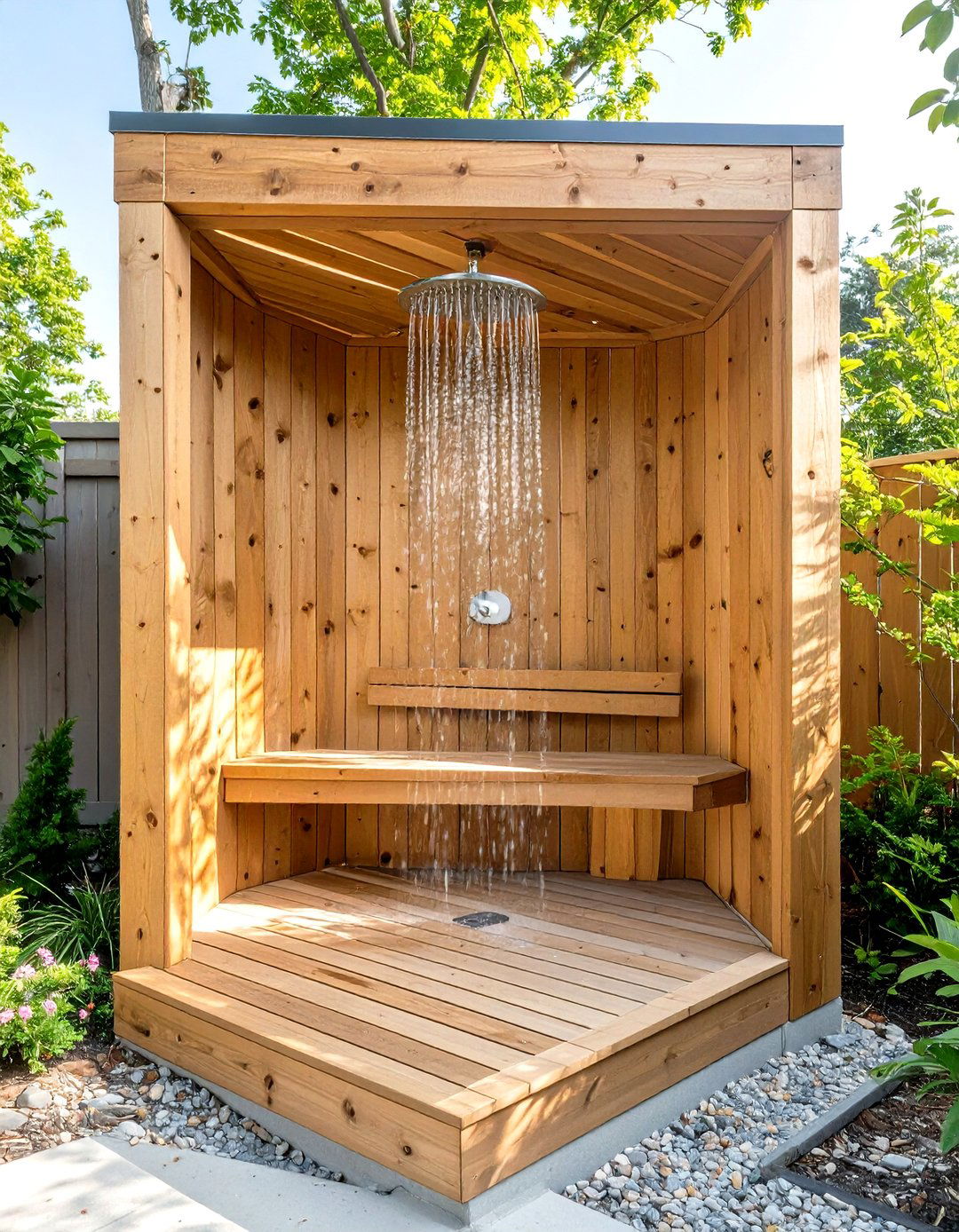 Simple Wooden Bench Inside - 30 rustic outdoor shower ideas