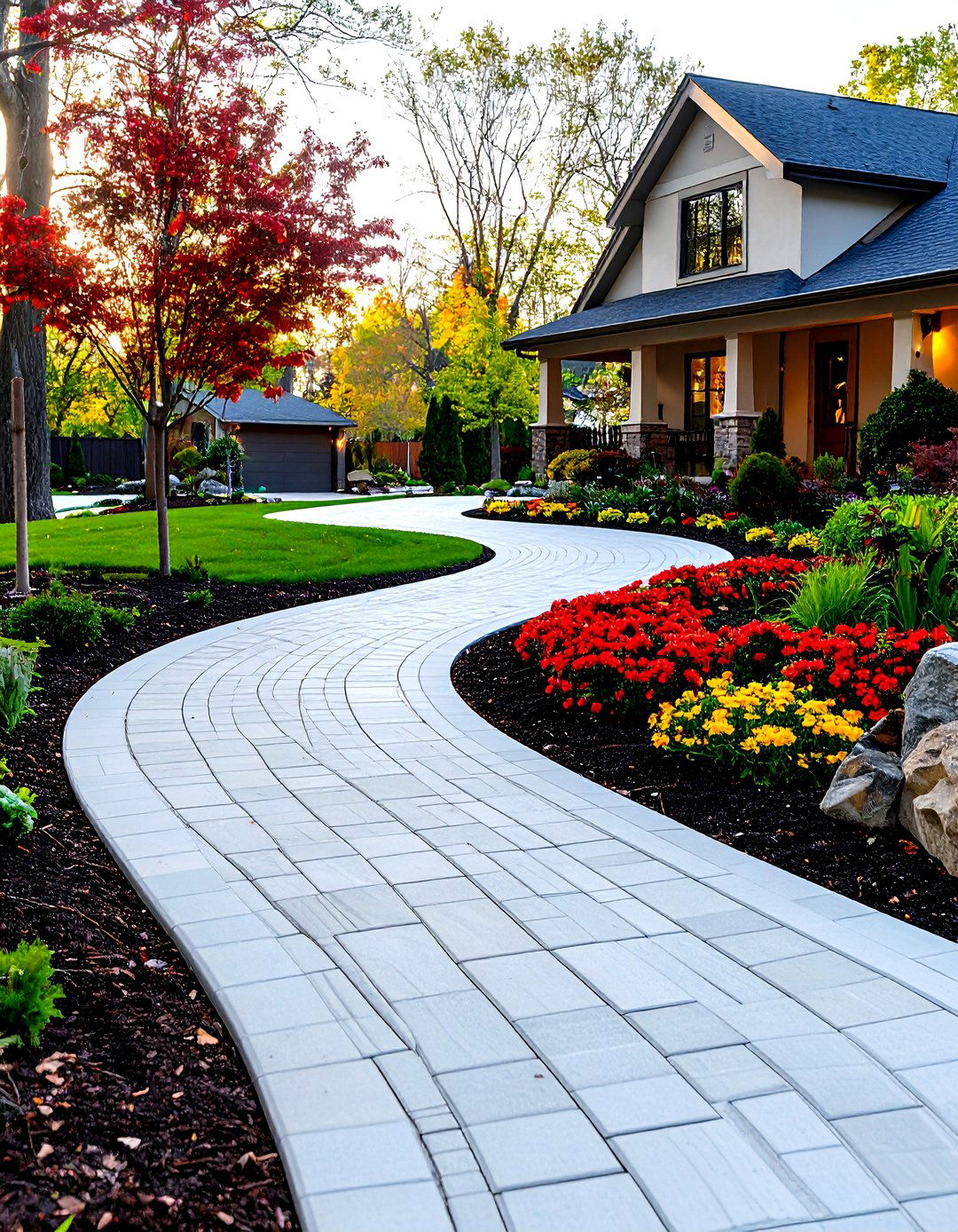 Single Entry Curved Driveway - 30 front yard half circle driveway designs