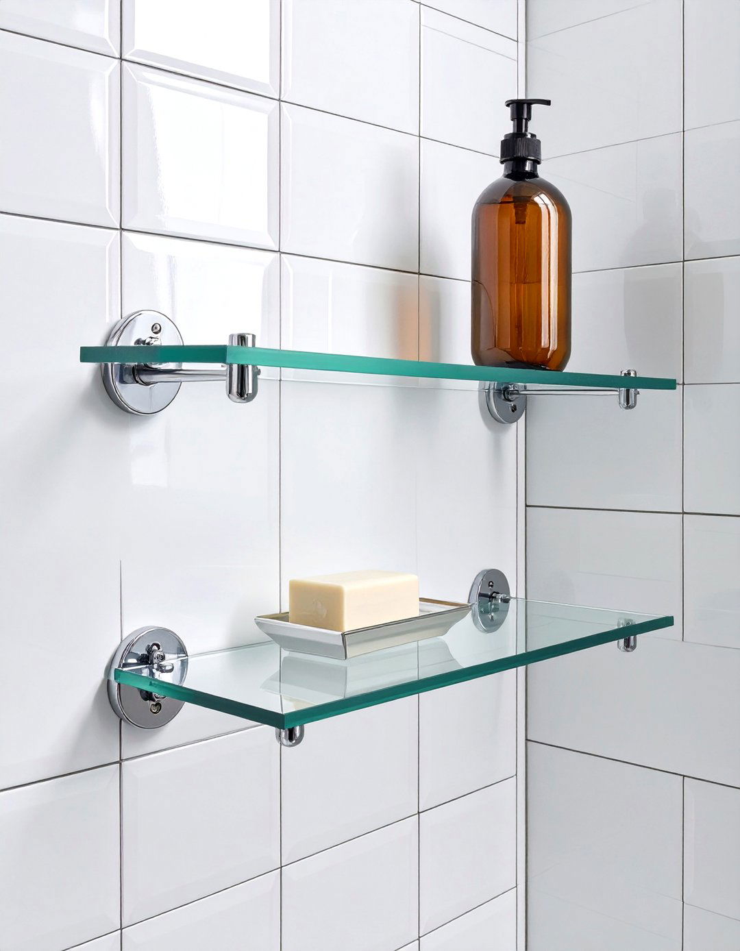 Single Glass Shelf Shower Organizer - 30 shower organizer ideas