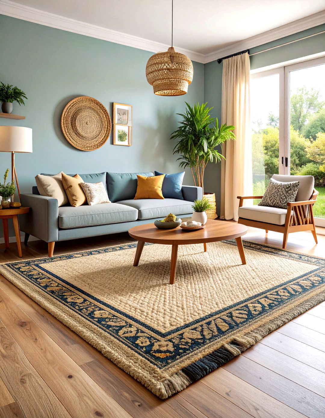 Sisal Living Room Carpet with a Border - 30 living room carpet ideas