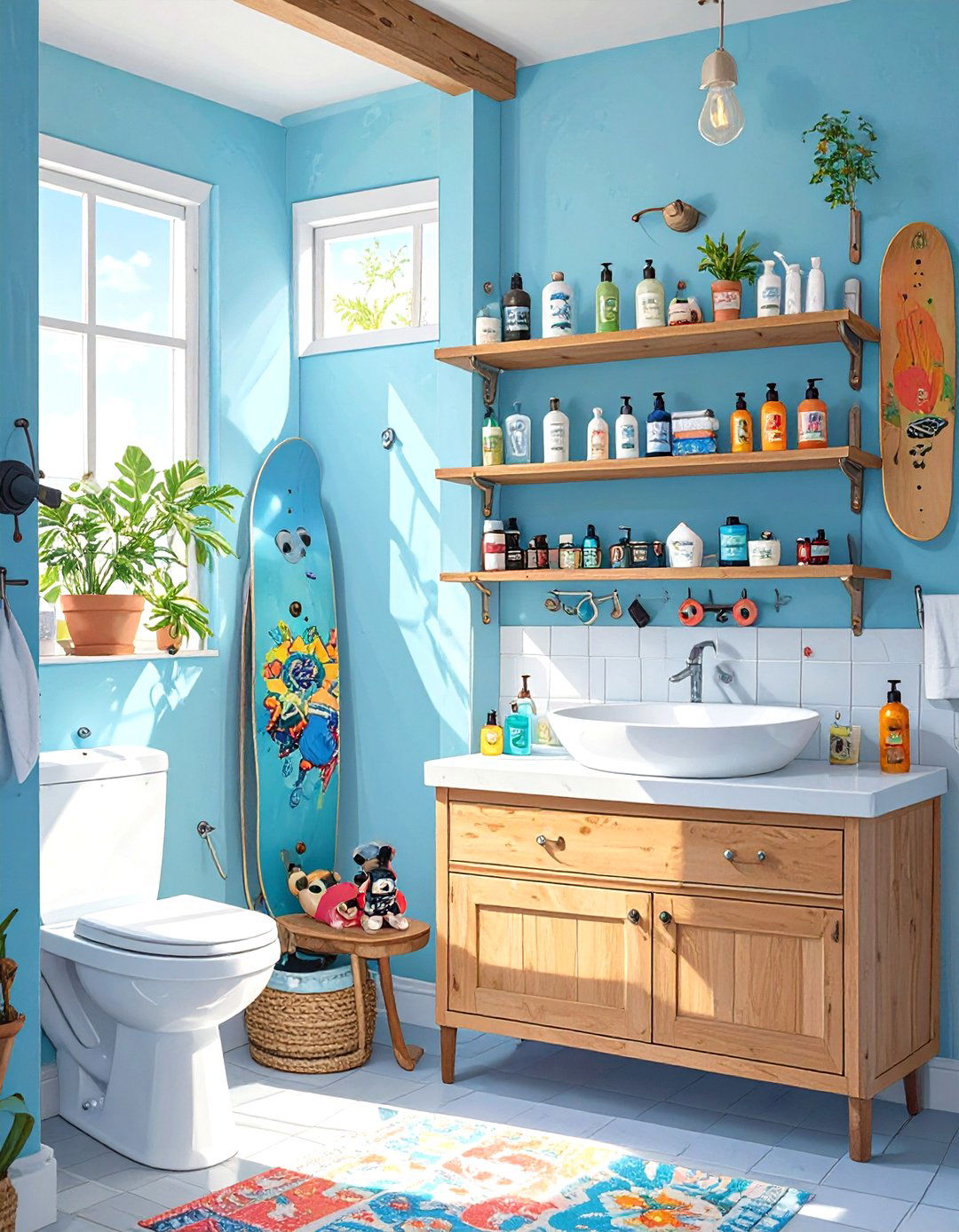 Skateboard Deck Shelf - 30 shelves very small bathroom storage ideas