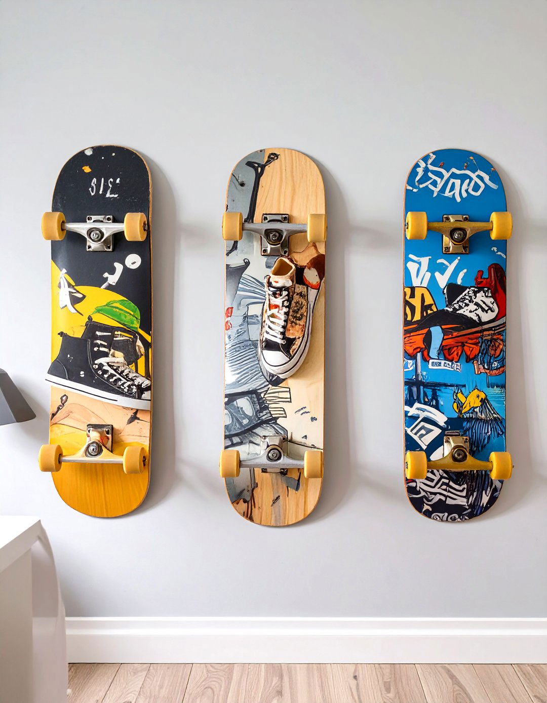 Skateboard Shelf Display - 30 teen room inspo ideas