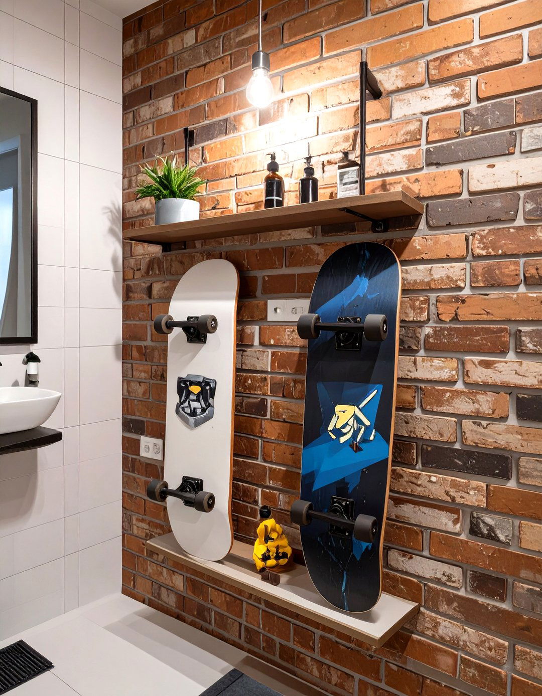 Skateboard Shelf Installation - 30 teen bathroom ideas