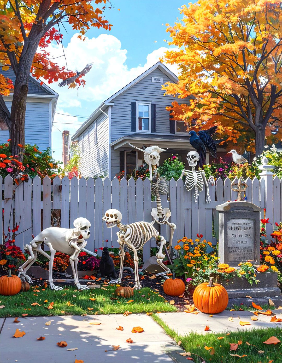 Skeleton Animals Taking Over - 30 outdoor halloween decoration ideas
