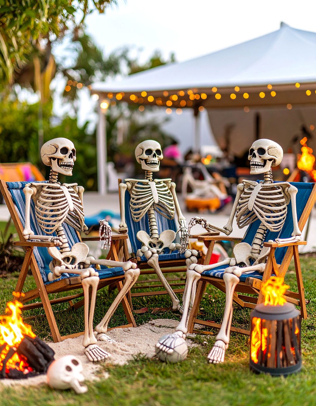 Skeleton Beach Party Scene - 30 halloween decorations outdoor ideas