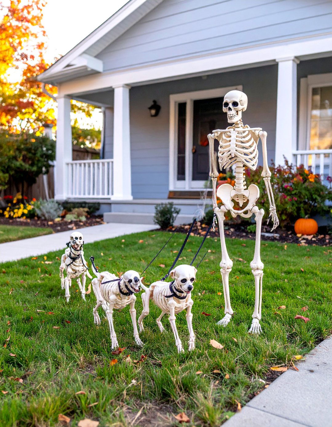 Skeleton Dog Walker Decoration - 30 outdoor skeleton decoration ideas