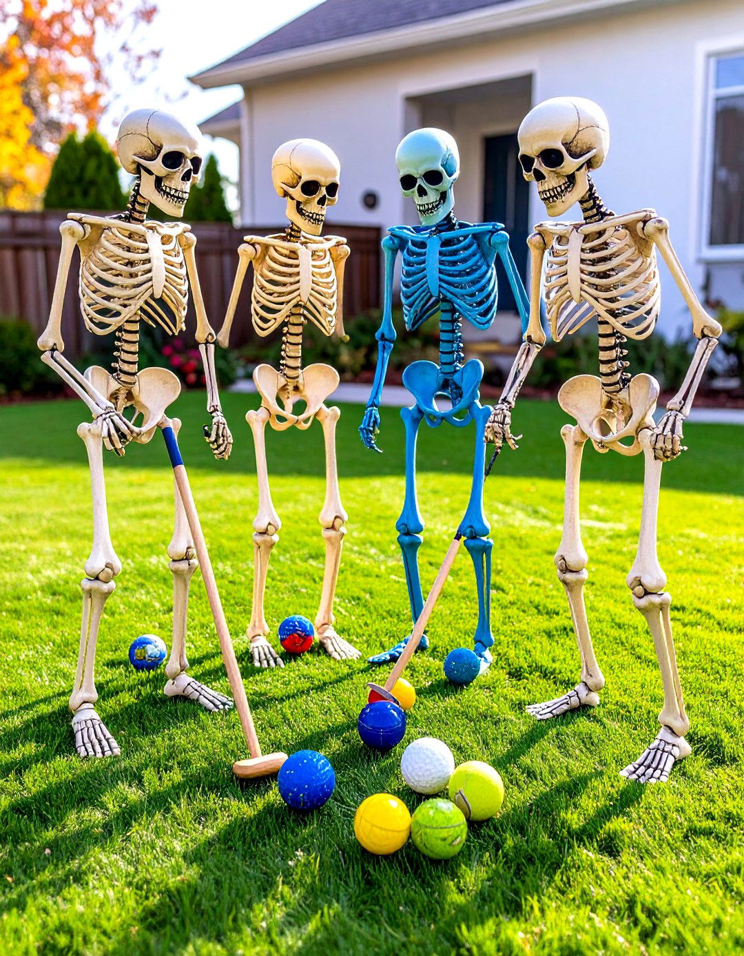 Skeleton Lawn Croquet Match - 30 outdoor skeleton decoration ideas