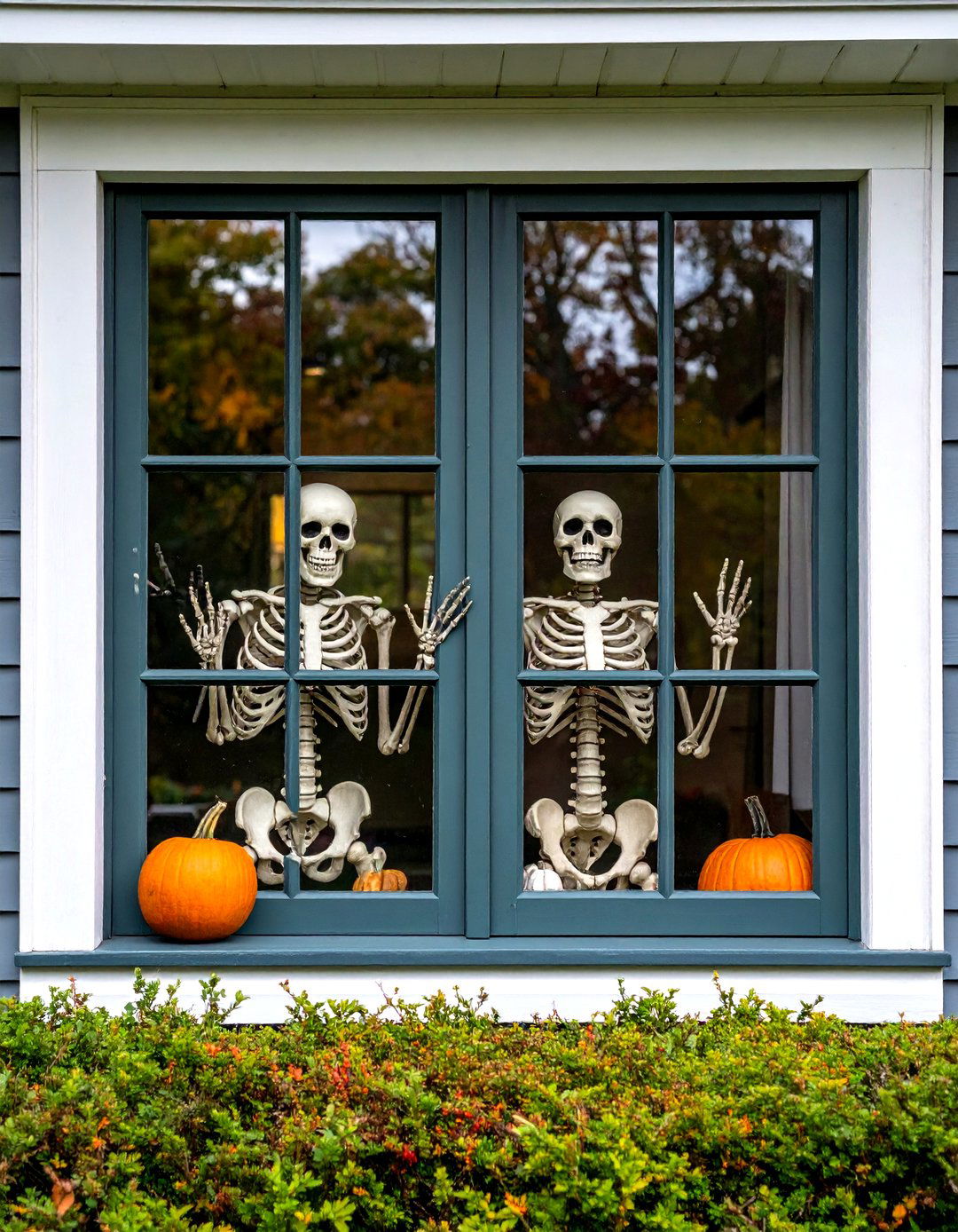 Skeletons Peeking from Windows - 30 outdoor skeleton decoration ideas