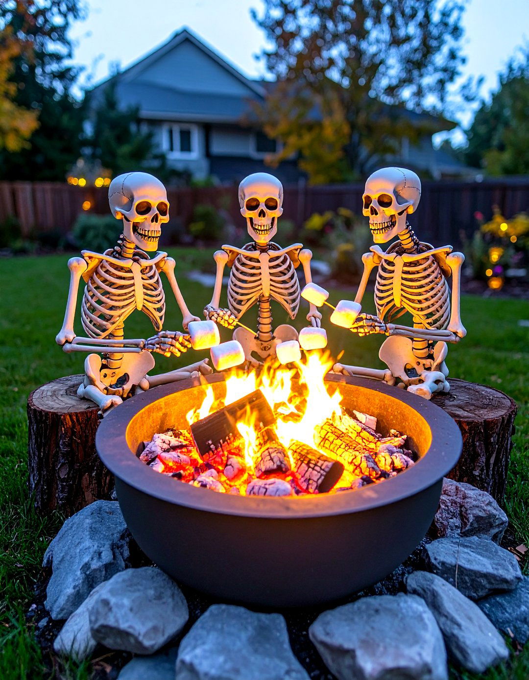 Skeletons Roasting Marshmallows - 30 outdoor skeleton decoration ideas