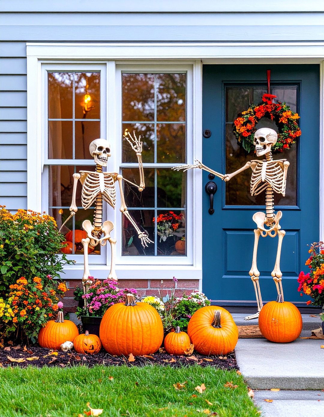Skeletons Trying to Break Into the House - 30 outdoor skeleton decoration ideas
