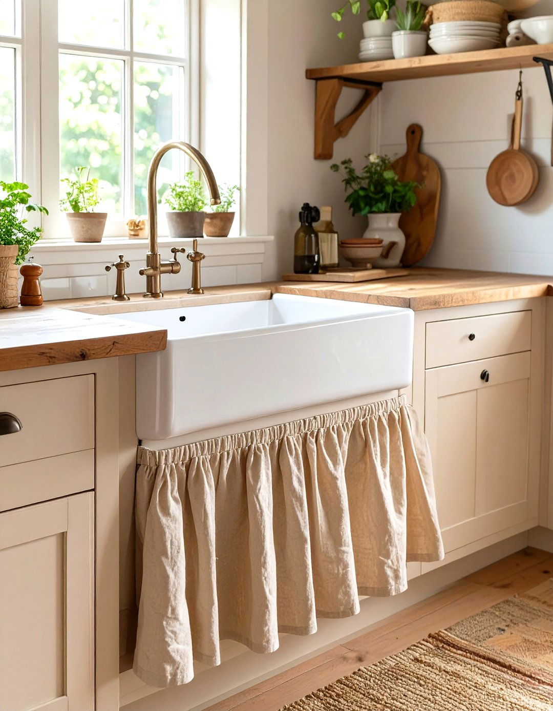 Skirted Sink or Cabinetry - 30 small rustic kitchen ideas