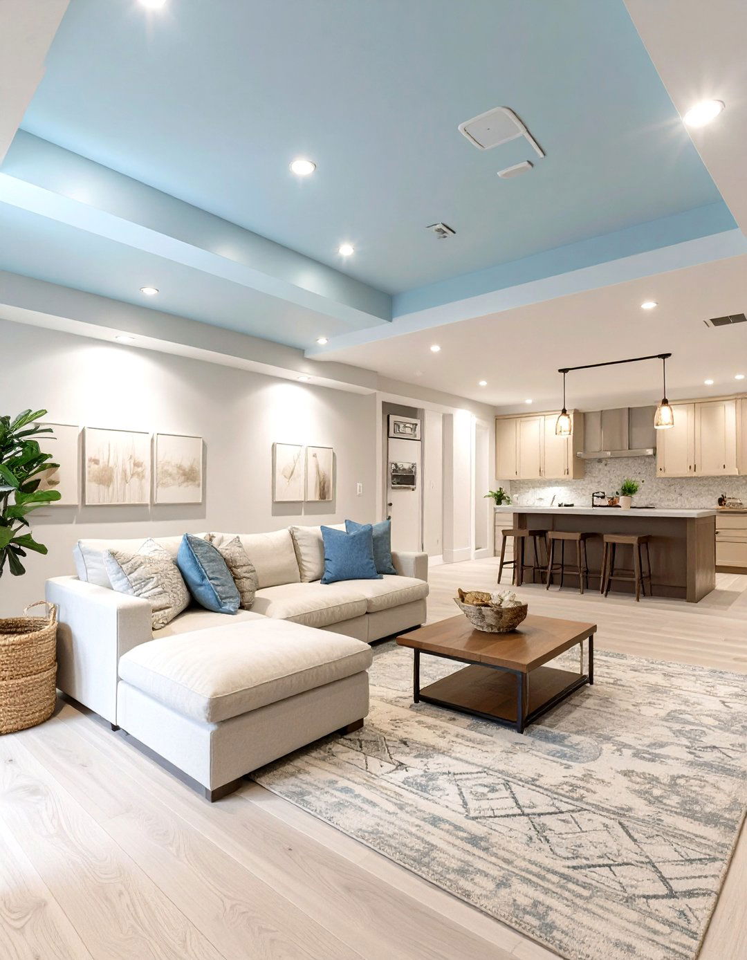 Sky Blue Ceiling - 30 basement paint color ideas