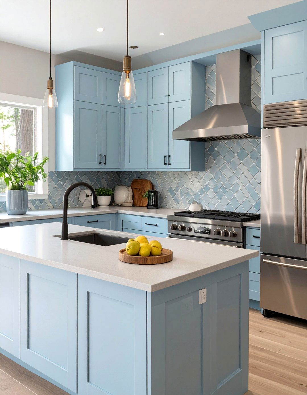 Sky Blue and Gray Kitchen - 30 blue kitchen ideas