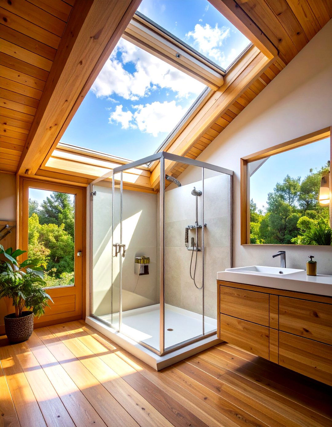 Skylight Above the Shower - 30 remodel shower small bathroom ideas