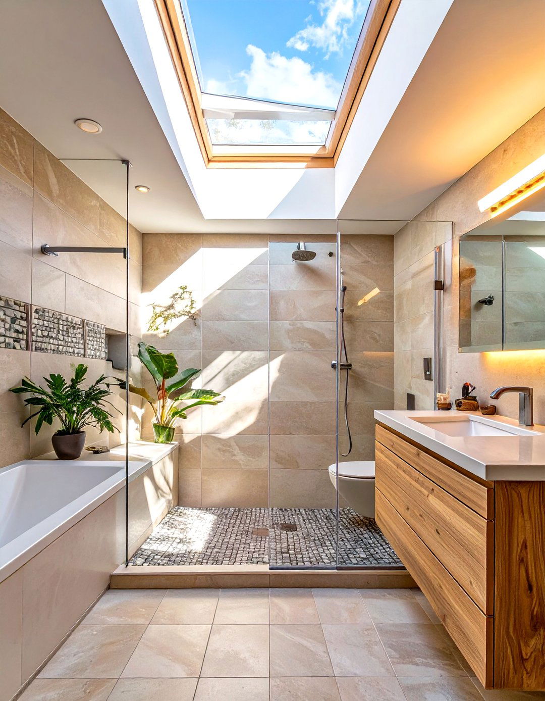 Skylight Feature Above Shower Area - 30 wet room bathroom ideas