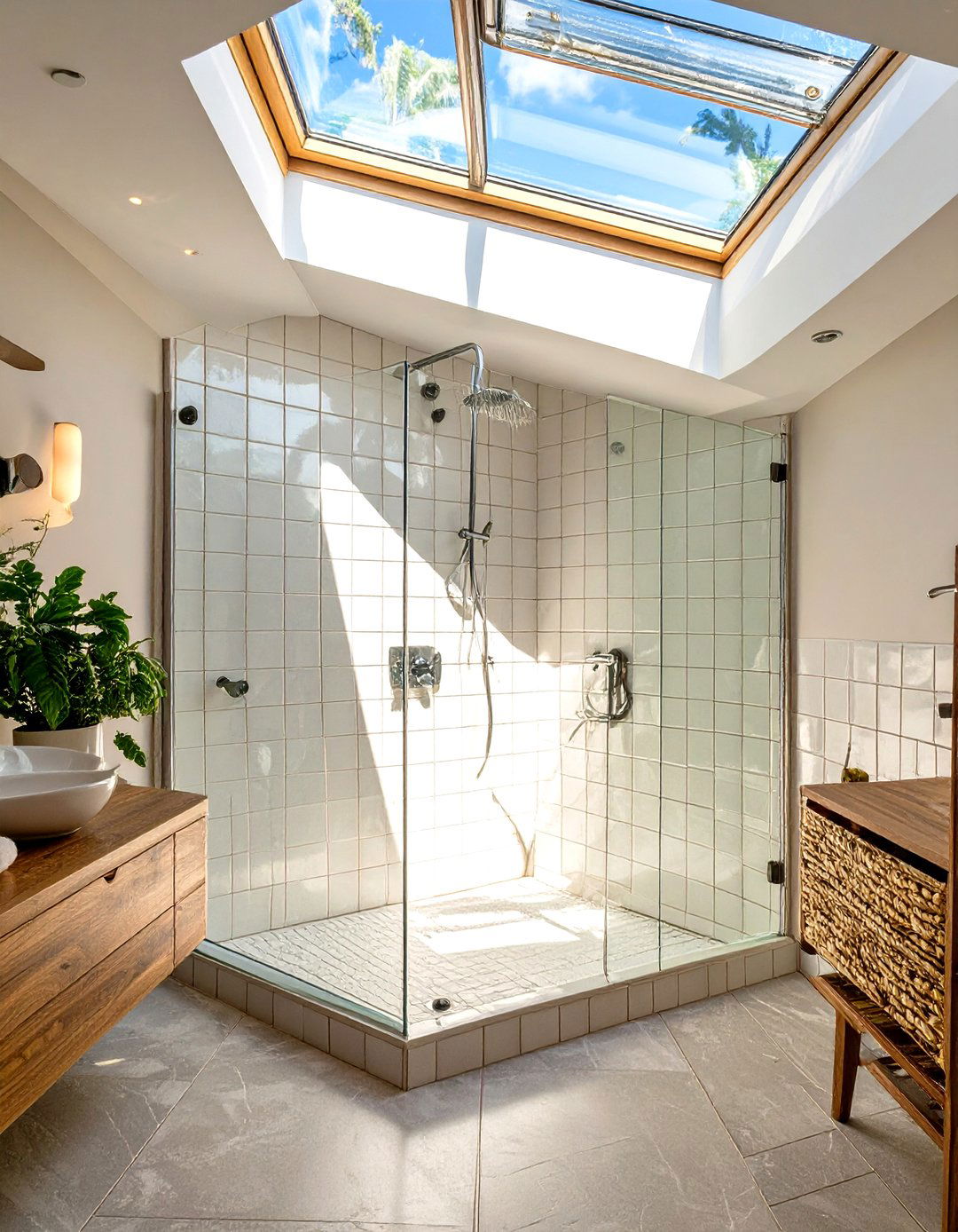 Skylight Lit Corner Shower - 30 corner shower ideas