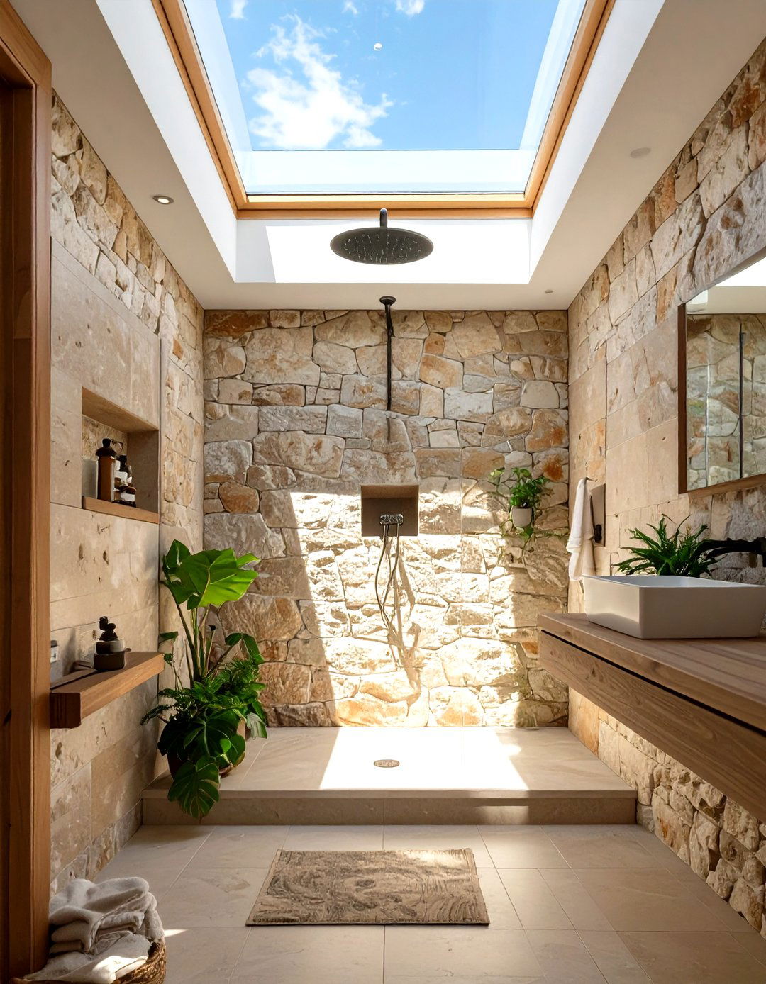 Skylight Lit Rustic Shower - 30 rustic shower ideas