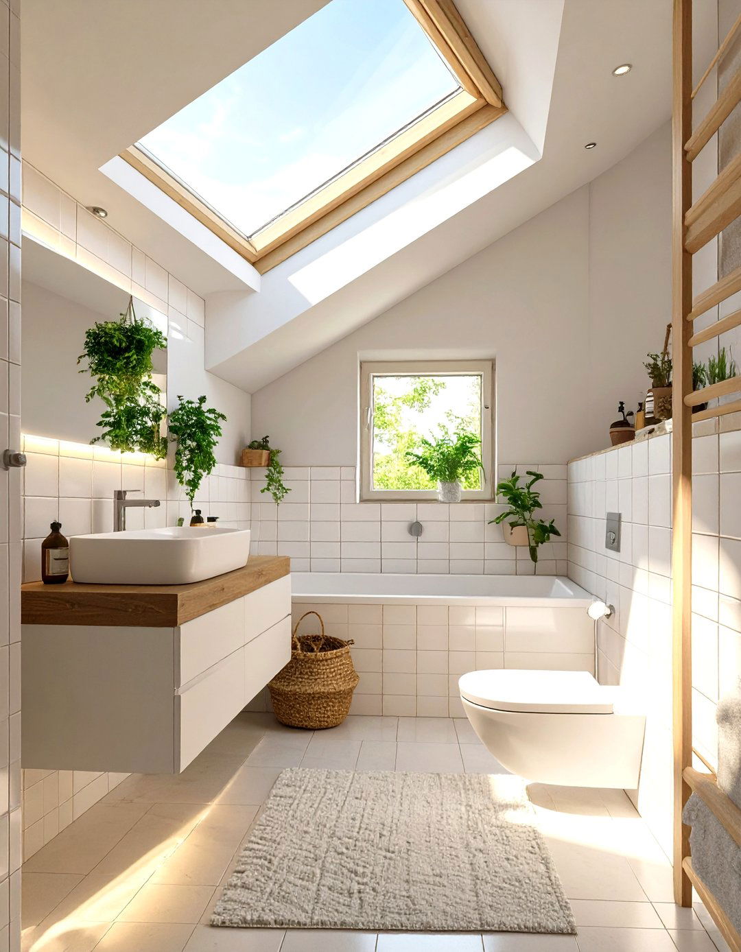 Skylight for Natural Illumination - 30 small bathroom inspo ideas
