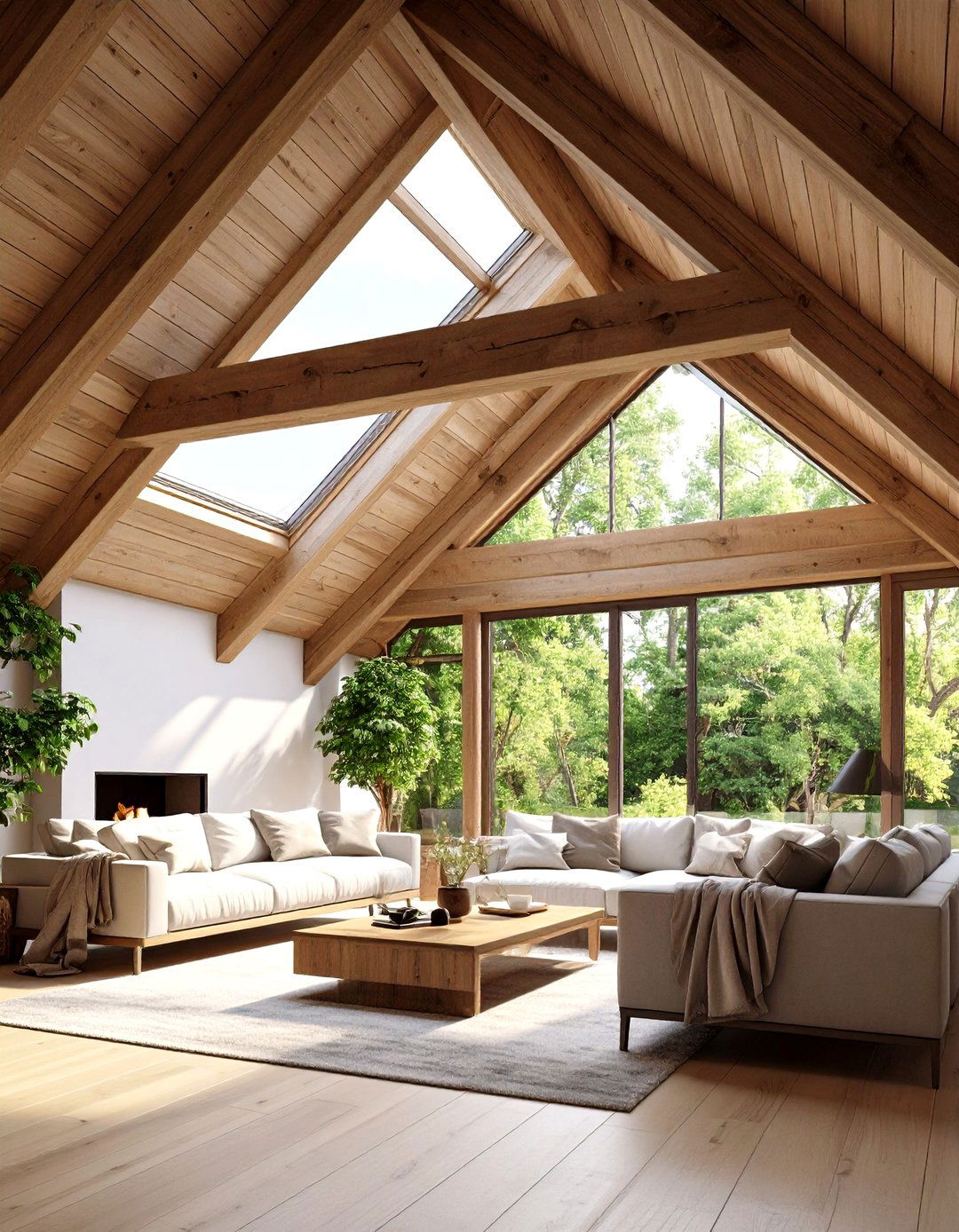 Skylight with Exposed Trusses - 30 living room ceiling ideas