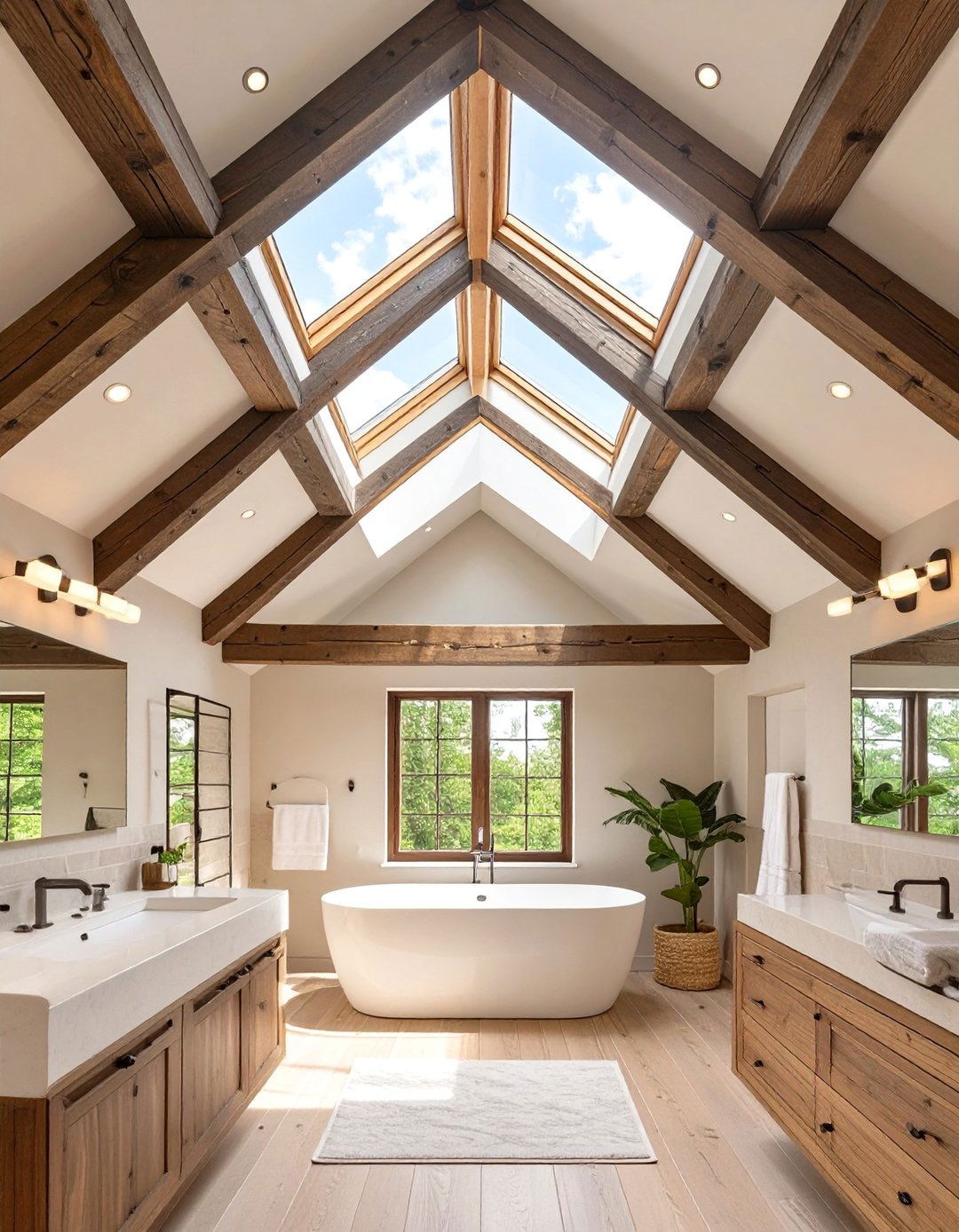 Skylight with Exposed Trusses - 30 bathroom ceiling ideas
